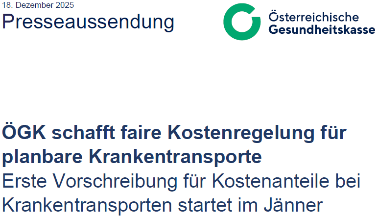Presseaussendung - ÖGK Krankentransporte