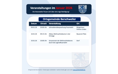 Veranstaltungen im Monat Januar 2026