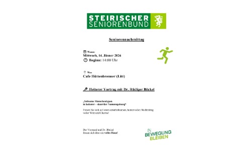 14.01.2026 Steirischer Seniorenbund Mautern: Seniorennachmittag, Cafe Hüttenbrenner