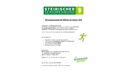 12.01.2026 Steirischer Seniorenbund Mautern: Bewegungsstunde für Männer, Turnsaal Volksschule