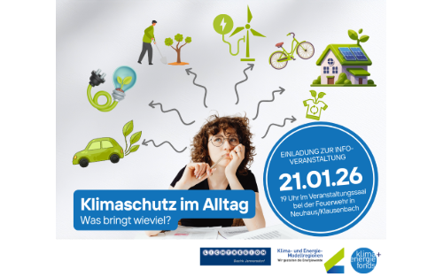 21.01.2026 Einladung zur Info-Veranstaltung: Klimaschutz im Alltag, In Neuhaus am Klausenbach, Veranstaltungssaal bei der Feuerwehr