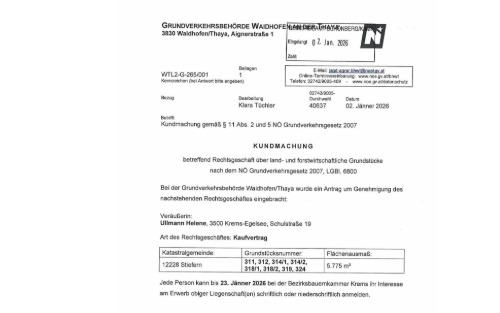 Kundmachung Kaufvertrag KG Stiefern