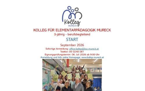 Infoblatt Start Kolleg Mureck für Elementarpädagogik