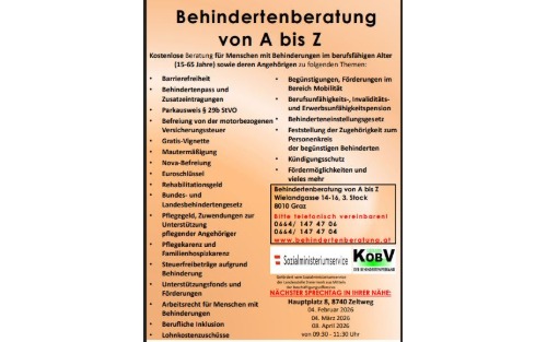 Sprechtag Termine Behindertenberatung in Zeltweg
