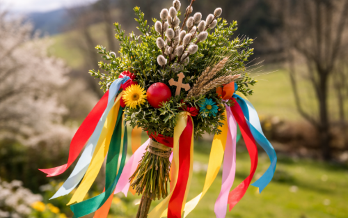 Palmsonntag: Segnung der Palmzweige im Pfarrgarten, Eucharistiefeier Palmsonntag: Segnung der Palmzweige im Pfarrgarten, Eucharistiefeier