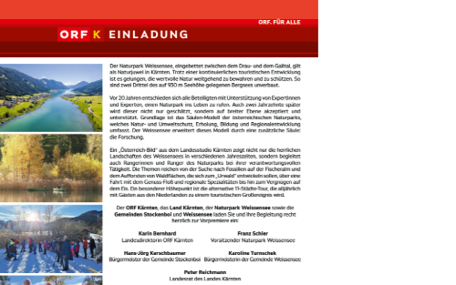 Herzliche Einladung zur ORF-Vorpremiere Österreich Bild - Spielplatz der Natur - 20 Jahre Naturpark Weissensee