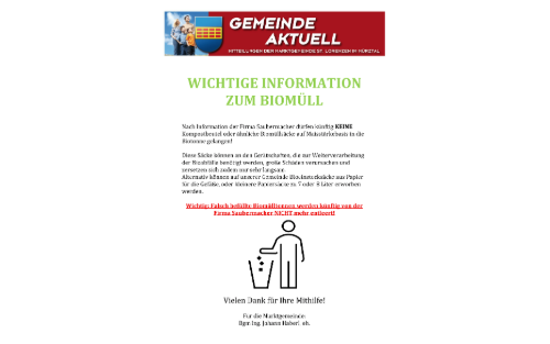 Gemeinde aktuell - Wichtige Information zum Biomüll