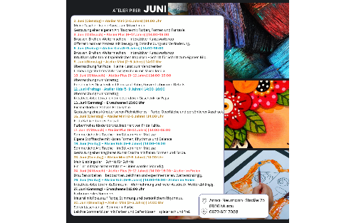 Alle Workshops im Atelier Pirer im Juni