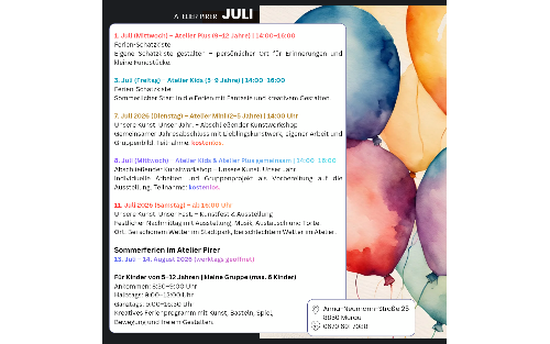 Alle Workshops im Atelier Pirer im Juli