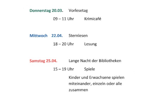 Bibliotheksveranstaltungen Februar bis Juni 2026