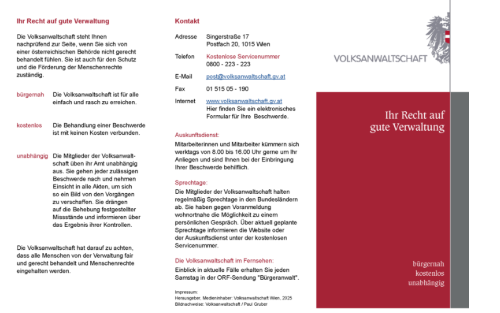 Sprechtage Volksanwältin Schwarz in Niederösterreich