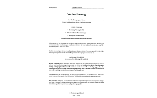 Verlautbarung  über das Eintragungsverfahren  für die Volksbegehren