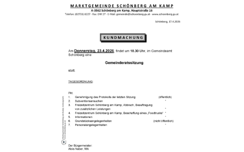 Kundmachung Gemeinderatssitzung