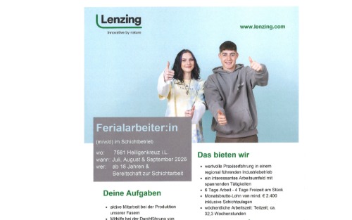 Lenzing Heiligenkreuz i.L. - Ferialarbeiter:in