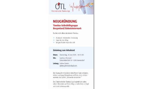 Tinnitus-Selbsthilfegruppe - Einladung zum Infoabend