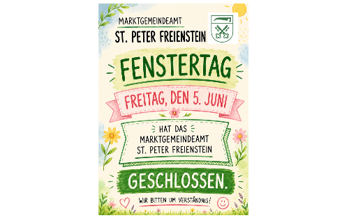 Freitag, den 5. Juni hat das Marktgemeindeamt gechlossen