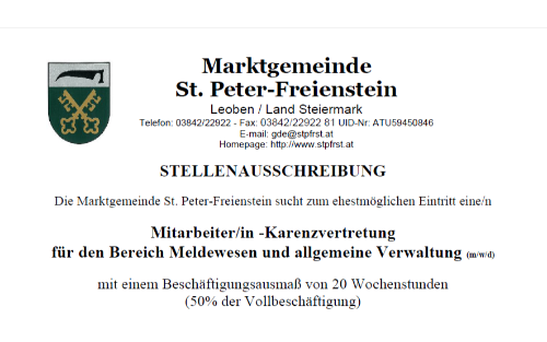 Stellenausschreibung Meldewesen und allgemeine Verwaltung
