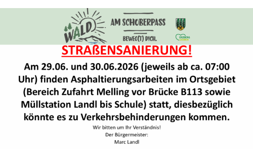 Mitteilung Straßensanierung!