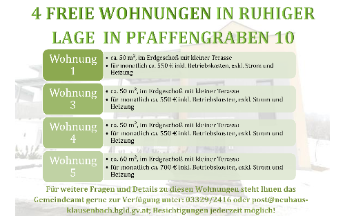 Freie Wohnungen in ruhiger Lage in Pfaffengraben 10