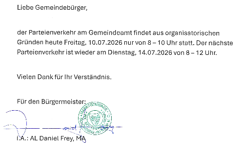 Geänderter Parteinverkehr am 10.07.2026 am Gemeindeamt