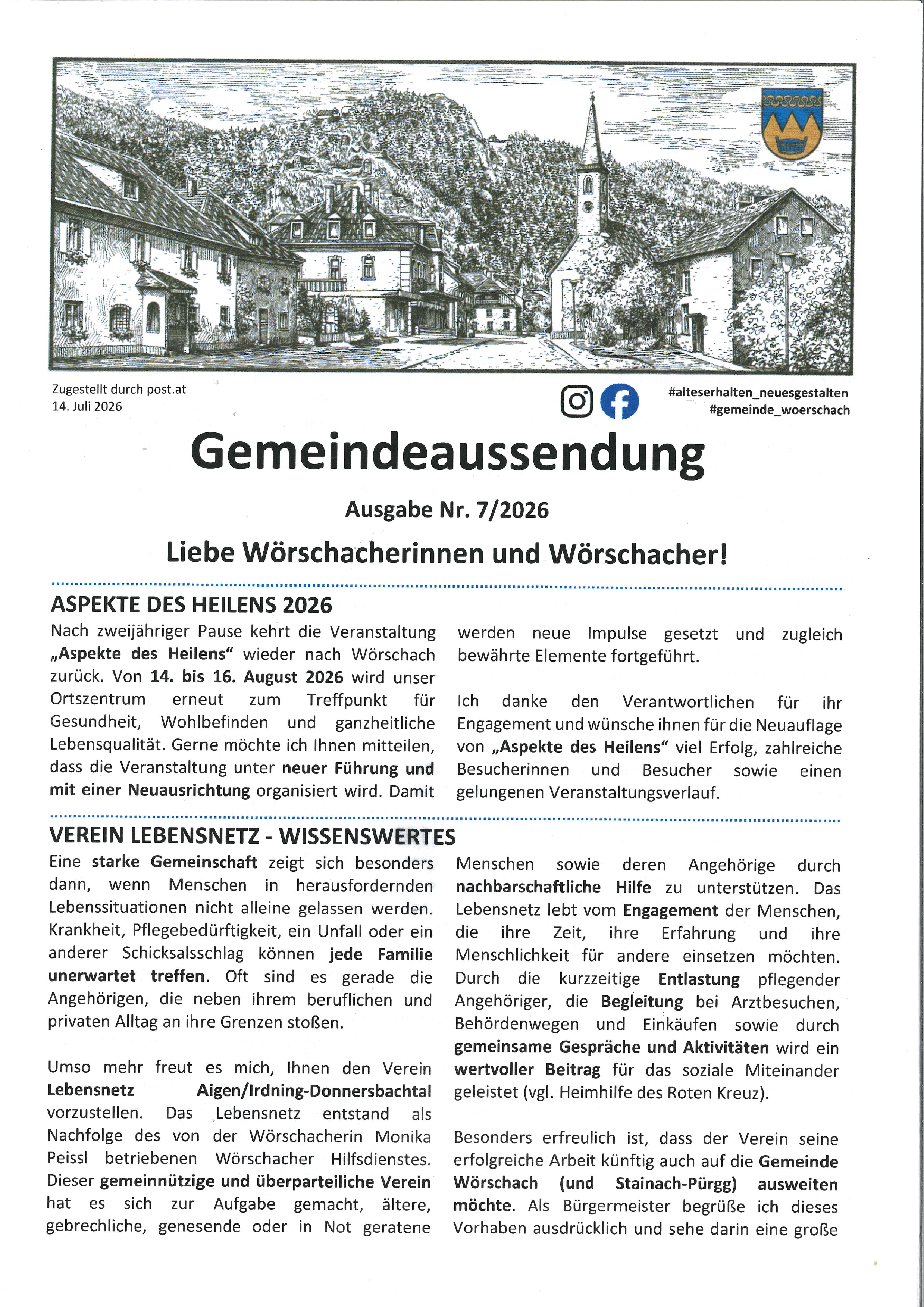 Gemeindeaussendung Nr. 07/2026