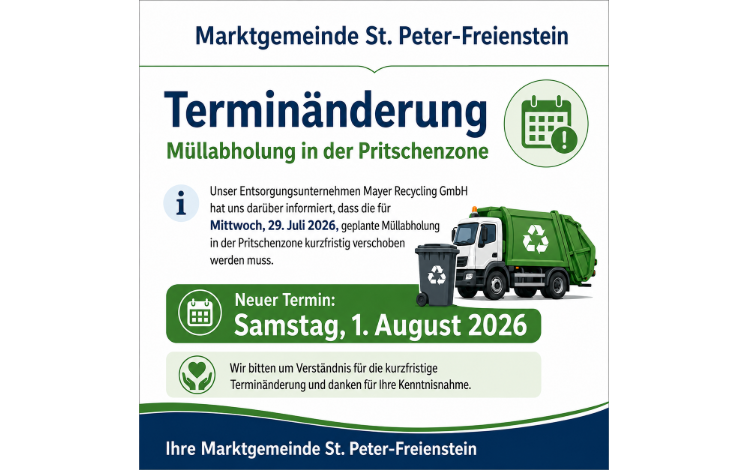 📢 ACHTUNG: Terminänderung bei der Müllabholung in der Pritschenzone