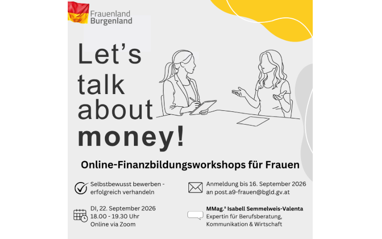 ONLINE Finanzbildungsworkshop für Frauen: Dienstag, 22. September 2026 vpm 18.00 bis 19.30 Uhr