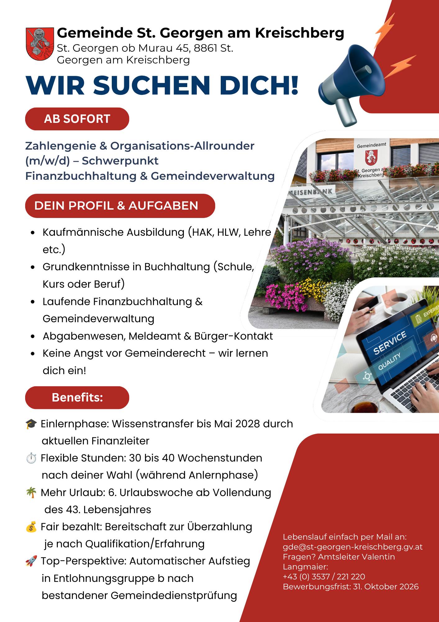 Mitarbeiter/in Finanzbuchhaltung & Gemeindeverwaltung (m/w/d) gesucht