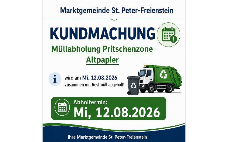 📢 Kundmachung – Müllabholung Pritschenzone