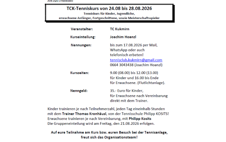 Tenniskurs in Kukmirn
