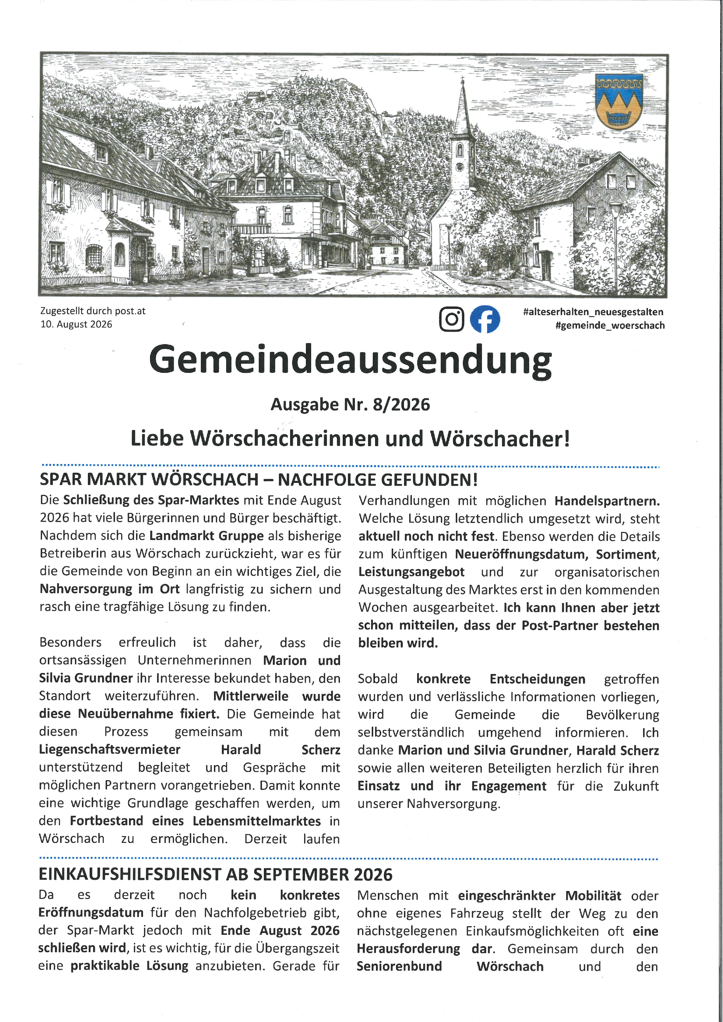 Gemeindeaussendung Nr. 08/2026