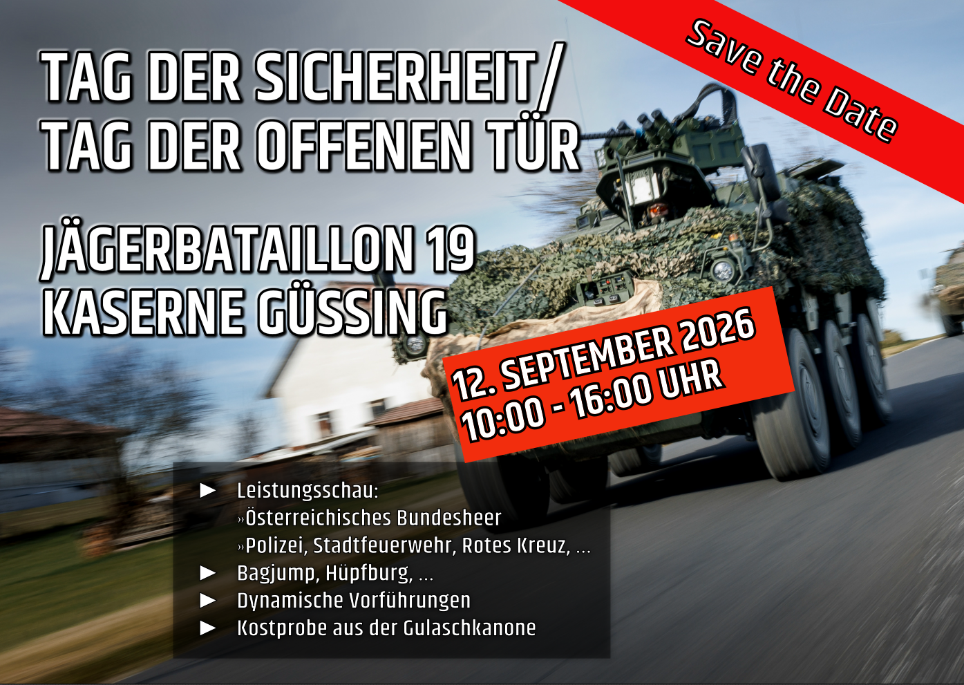 Tag der Sicherheit Jägerbataillon 19 Kaserne Güssing 12. September 2026