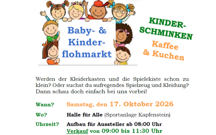 Baby- und Kinderflohmarkt in der Halle für Alle in Kapfenstein