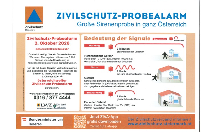 Zivilschutz-Probealarm und AT-Alert Zivilschutz-Probealarm und AT-Alert