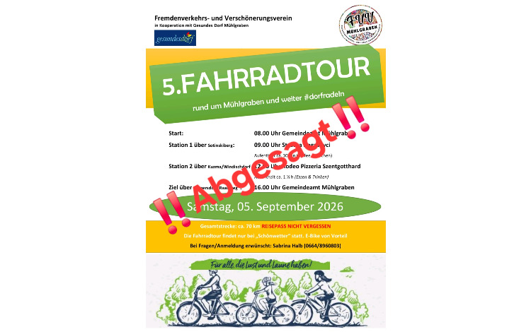 5. Fahrradtour rund um Mühlgraben und weiter....... ABGESAGT !