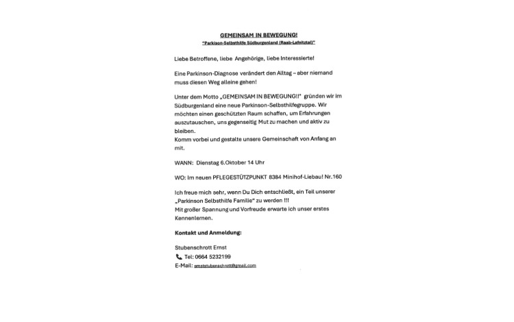 Gemeinsam in Bewegung - Parkinson-Selbsthilfe Südburgenland