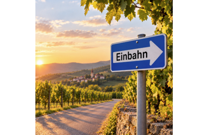HINWEIS: Einbahnregelung mit einseitigem Parkverbot!