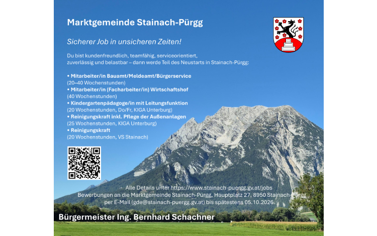 Ausschreibung von Anstellungen der Marktgemeinde Stainach-Pürgg