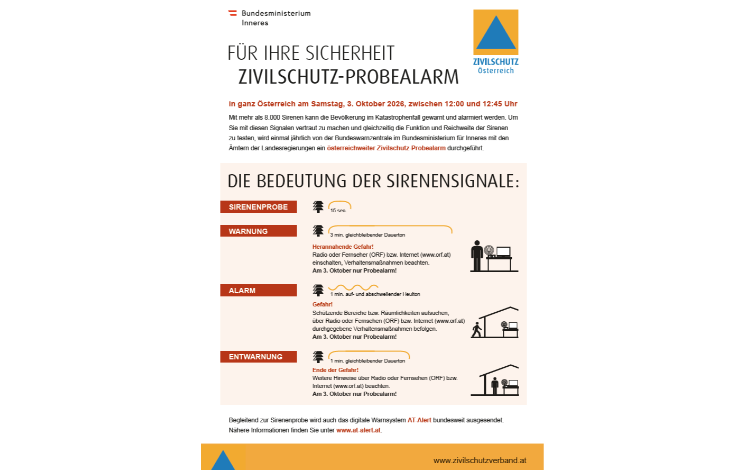 Zivilschutz-Probealarm am 03.10.2026