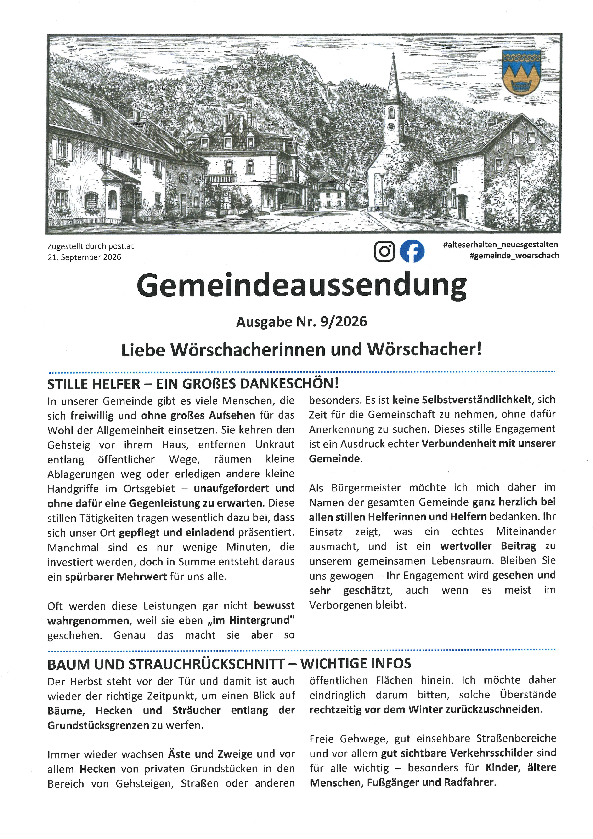Gemeindeaussendung Nr. 09/2026