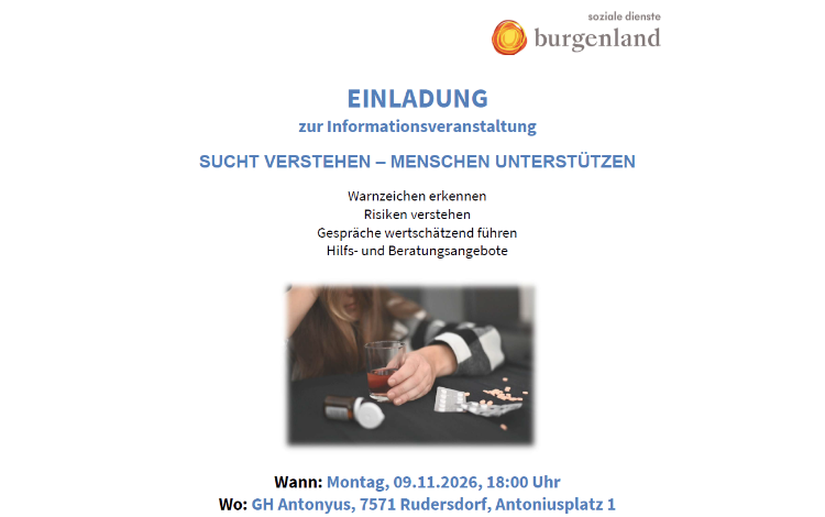 Informationsveranstaltung SUCHT VERSTEHEN - MENSCHEN UNTERSTÜTZEN