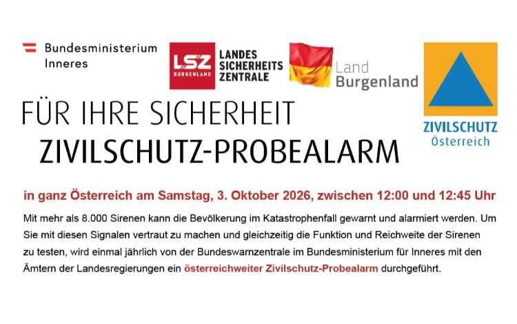 Zivilschutz-Probealarm am Samstag, 03.10.2026