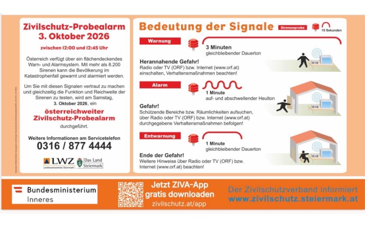 Zivilschutz-Probealarm 03. Oktober von 12:00 - 12:45!