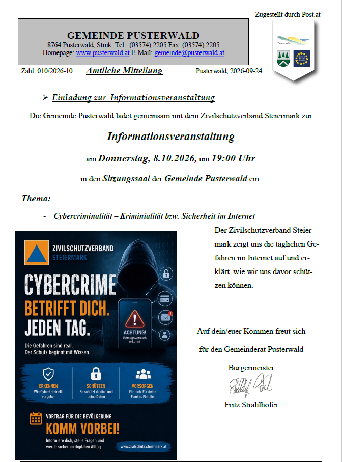 Informationsveranstaltung  "Cybercriminalität - Kriminalität bzw. Sicherheit im Internet"