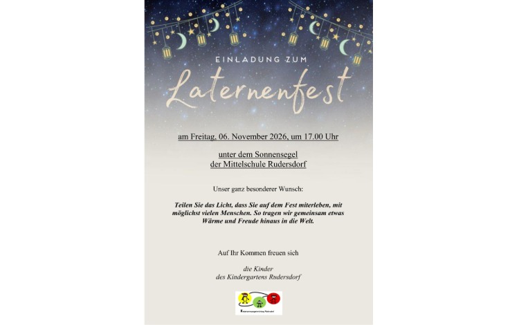 Einladung zum Laternenfest des Kindergarten Rudersdorf - Campus Rudersdorf unter dem Sonnensegel
