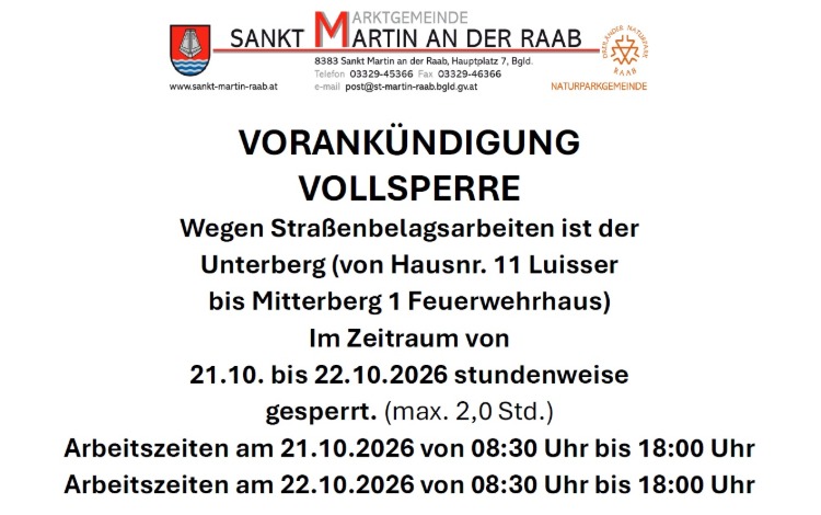 Ankündigung Straßensperre