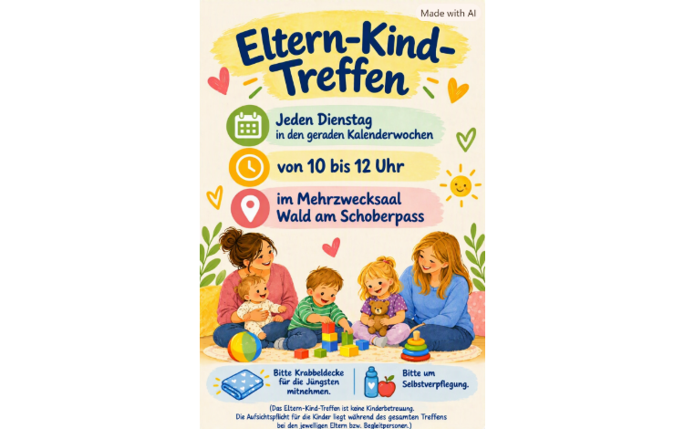 Eltern-Kind-Treffen - jeden Dienstag von 10 bis 12 Uhr im Mehrzwecksaal!
