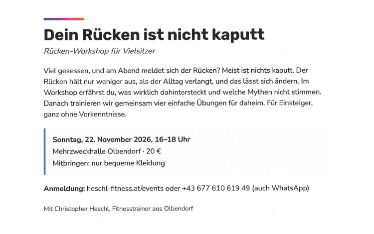 Rücken-Workshop mit Christopher Heschl