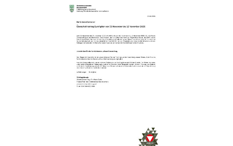Behördeninformation Überschalltraining Eurofighter